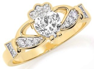 Diamond Gold Silver Claddagh Ring