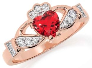 Diamant Rubin Rosa Guld Claddagh Ring