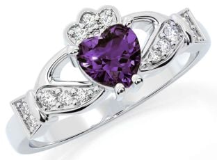 Diamond Alexandrite Silver Claddagh Ring