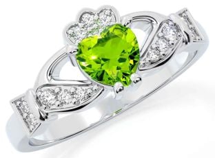 Diamond Peridot Silver Claddagh Ring