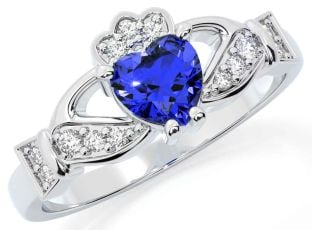 Diamond Sapphire Silver Claddagh Ring