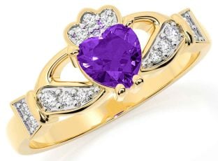 Diamond Amethyst Gold Claddagh Ring