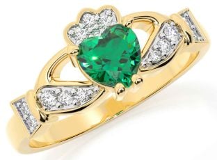 Diamond Emerald Gold Claddagh Ring