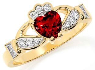 Diamond Garnet Gold Claddagh Ring