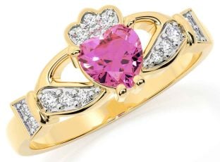 Diamond Pink Tourmaline Gold Claddagh Ring