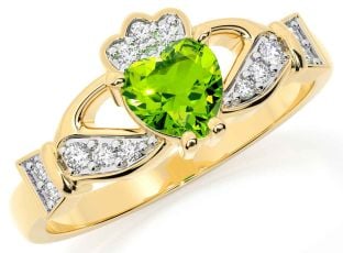 Diamante Peridoto Oro Claddagh Anillo