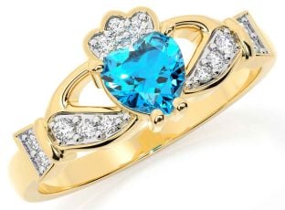 Diamond Topaz Gold Claddagh Ring