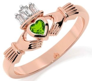 Diamond Peridot Rose Gold Silver Claddagh Ring