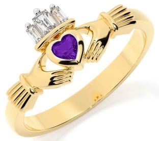 Diamond Amethyst Gold Silver Claddagh Ring