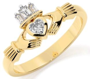 Diamond Gold Silver Claddagh Ring