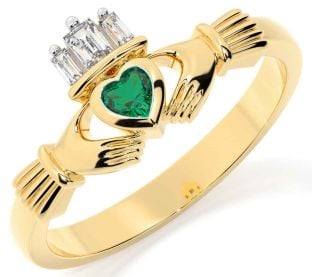 Diamond Emerald Gold Silver Claddagh Ring