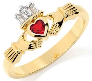 Diamond Ruby Gold Silver Claddagh Ring