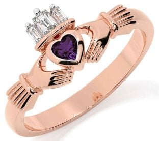 Diamond Alexandrite Rose Gold Claddagh Ring