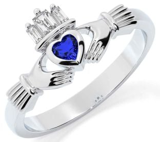 Diamond Sapphire Silver Claddagh Ring