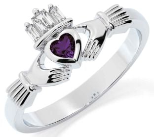 Diamant Alexandrit hvid Guld Claddagh Ring