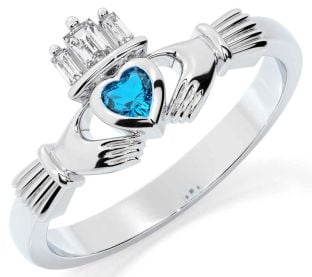 Diament Topaz Białe Złoto Claddagh Pierścień