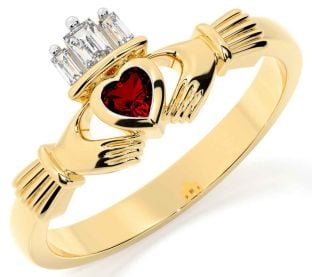 Diamond Garnet Gold Claddagh Ring