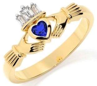 Diamante Zafiro Oro Claddagh Anillo