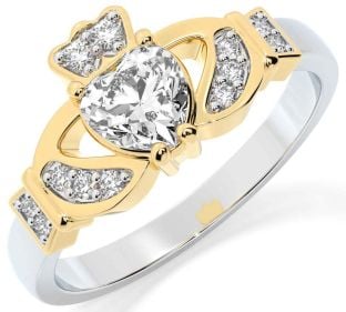 Diamond Gold Silver Claddagh Ring