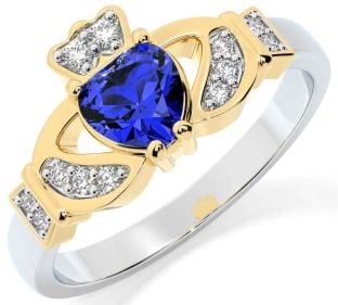 Diamond Sapphire Gold Silver Claddagh Ring