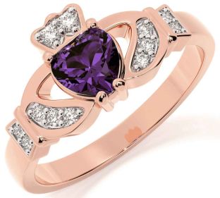 Diamond Alexandrite Rose Gold Silver Claddagh Ring