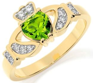 Diamond Peridot Gold Silver Claddagh Ring