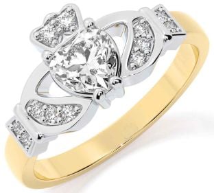 Diamond Gold Silver Claddagh Ring