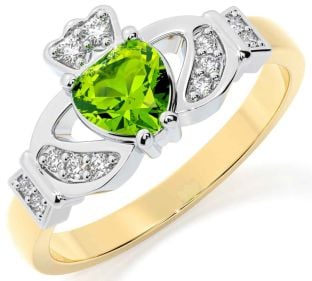 Diamond Peridot Gold Silver Claddagh Ring