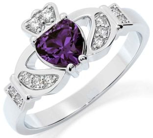 Diamond Alexandrite Silver Claddagh Ring