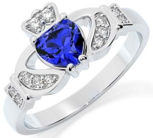 Diamant Safir Sølv Claddagh Ring