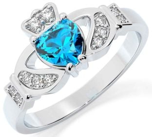 Diamond Topaz Silver Claddagh Ring