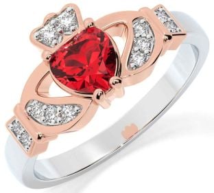 Diamante Rubi Rosa Ouro Prata Claddagh Anel