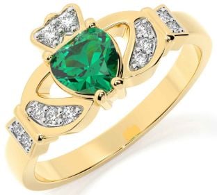 Diamond Emerald Gold Claddagh Ring