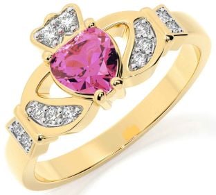 Diamond Pink Tourmaline Gold Claddagh Ring