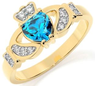 Diamond Topaz Gold Claddagh Ring