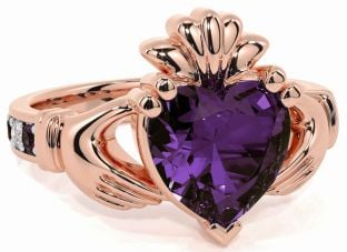 Diamond Alexandrite Rose Gold Silver Claddagh Ring