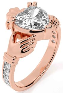 Diamond Rose Gold Silver Claddagh Ring