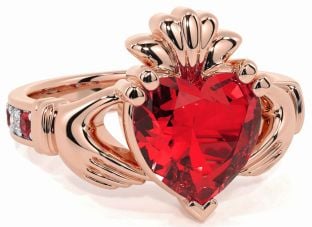 Diamond Ruby Rose Gold Silver Claddagh Ring