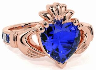 Diamond Sapphire Rose Gold Silver Claddagh Ring