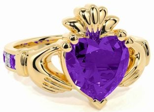 Diamond Amethyst Gold Silver Claddagh Ring