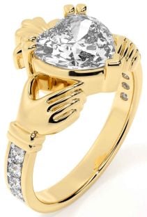 Diamond Gold Silver Claddagh Ring