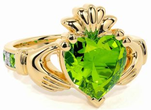 Diamond Peridot Gold Silver Claddagh Ring