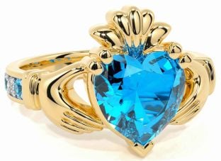 Diamond Topaz Gold Silver Claddagh Ring