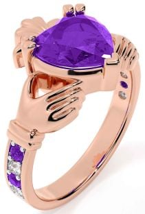 Diamond Amethyst Rose Gold Claddagh Ring