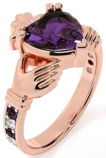 Diamond Alexandrite Rose Gold Claddagh Ring