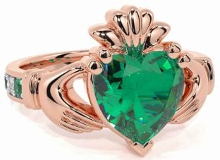 Diamond Emerald Rose Gold Claddagh Ring