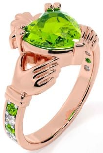 Diamond Peridot Rose Gold Claddagh Ring