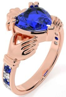 Diamond Sapphire Rose Gold Claddagh Ring