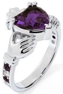 Diamond Alexandrite Silver Claddagh Ring