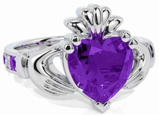 Diamond Amethyst White Gold Claddagh Ring